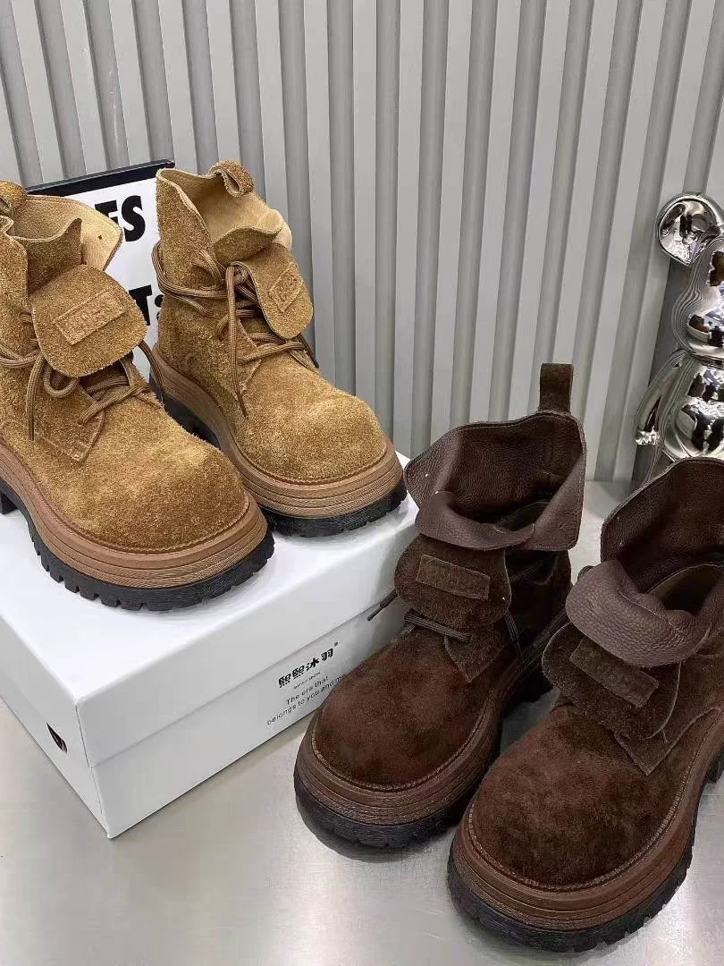 【小热】1013-秋季新款磨砂皮英伦风马丁靴女短靴厚底小个子时尚靴