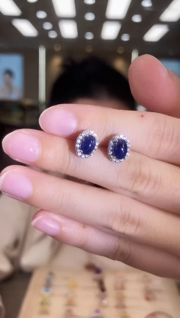 耳饰蓝宝石银S925镶嵌08