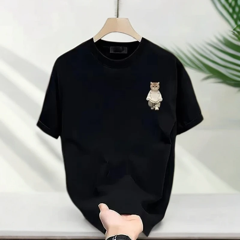 仓石一树美式潮牌黑色短袖T恤男2025夏季宽松圆领设计感百搭上衣