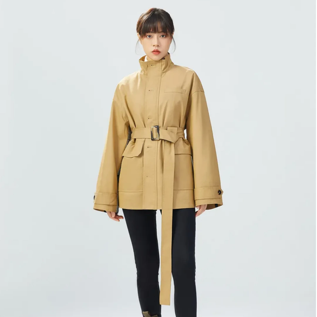 AMASS/阿玛施女装质感美拉德风立领单排扣可两穿风衣5400636