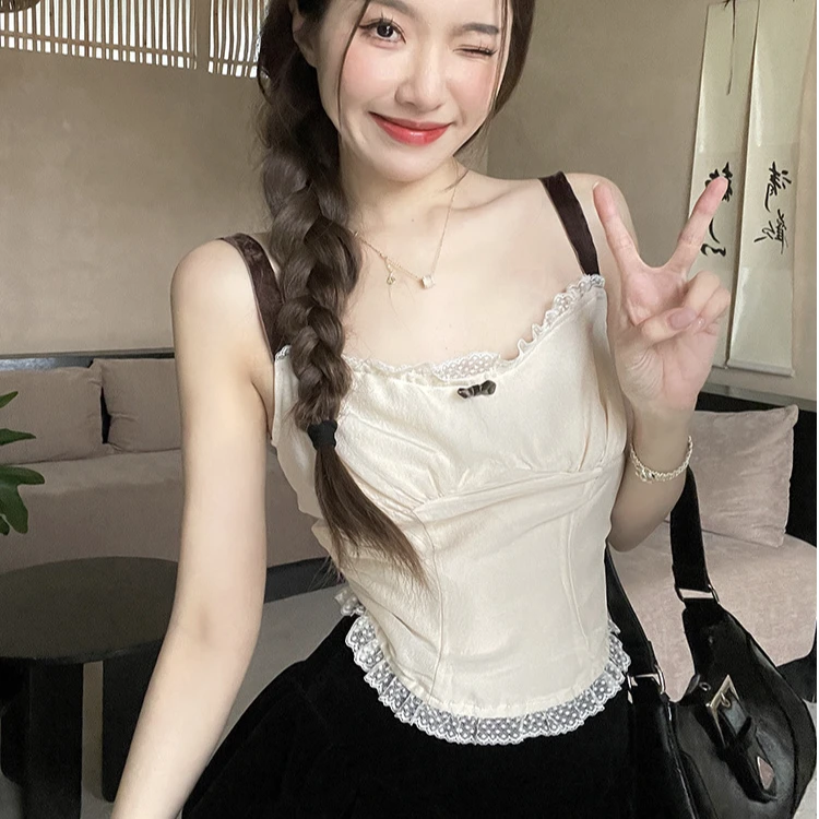 品质女装宝藏系内搭打底蕾丝无袖背心吊带蓬蓬裙女团版夏季新款