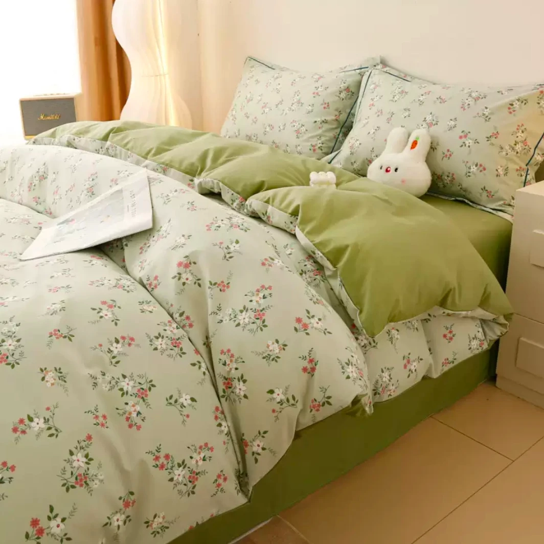 （327）标准双人四件套 爱家高端纯棉亲肤   忘忧草绿