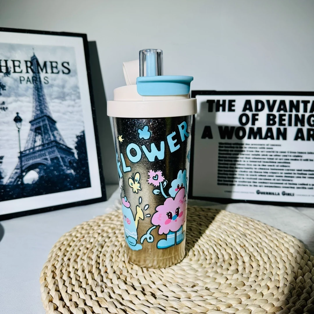 新款高颜值双饮保温杯纯钛男女卡通+户外便携水杯大容量kf杯子j