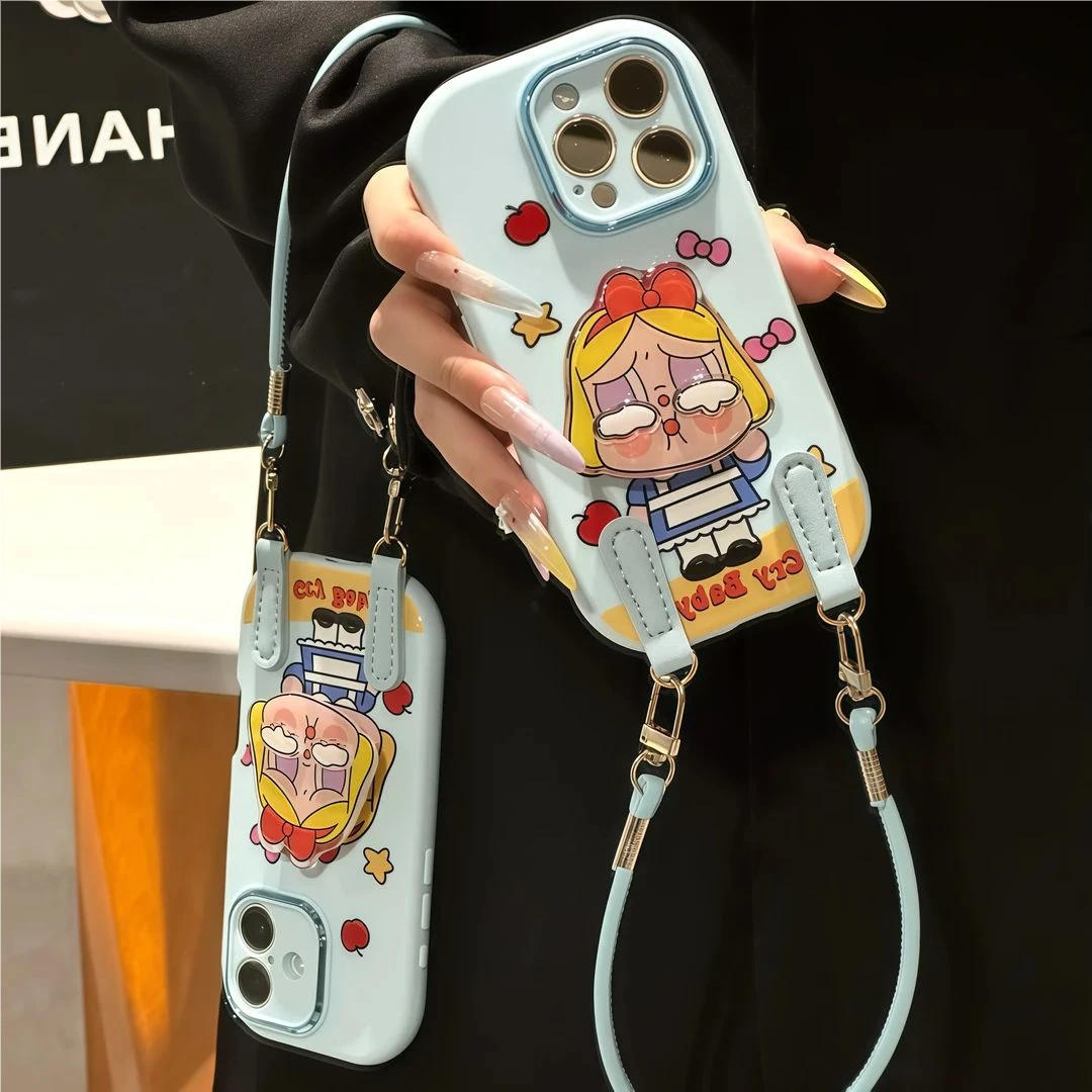 适用苹果17/16黄发哭娃支架挂绳手机壳华为Mate70全包Pura80小米