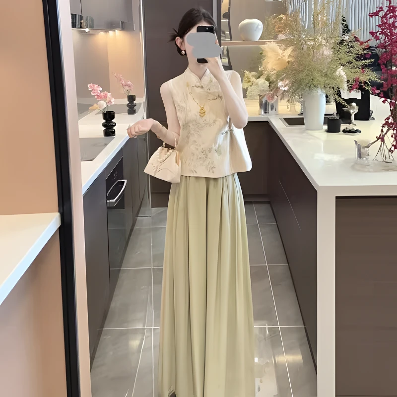 新款女夏季新中式印花国风显瘦上衣长裤慵懒休闲套装家居服可外穿