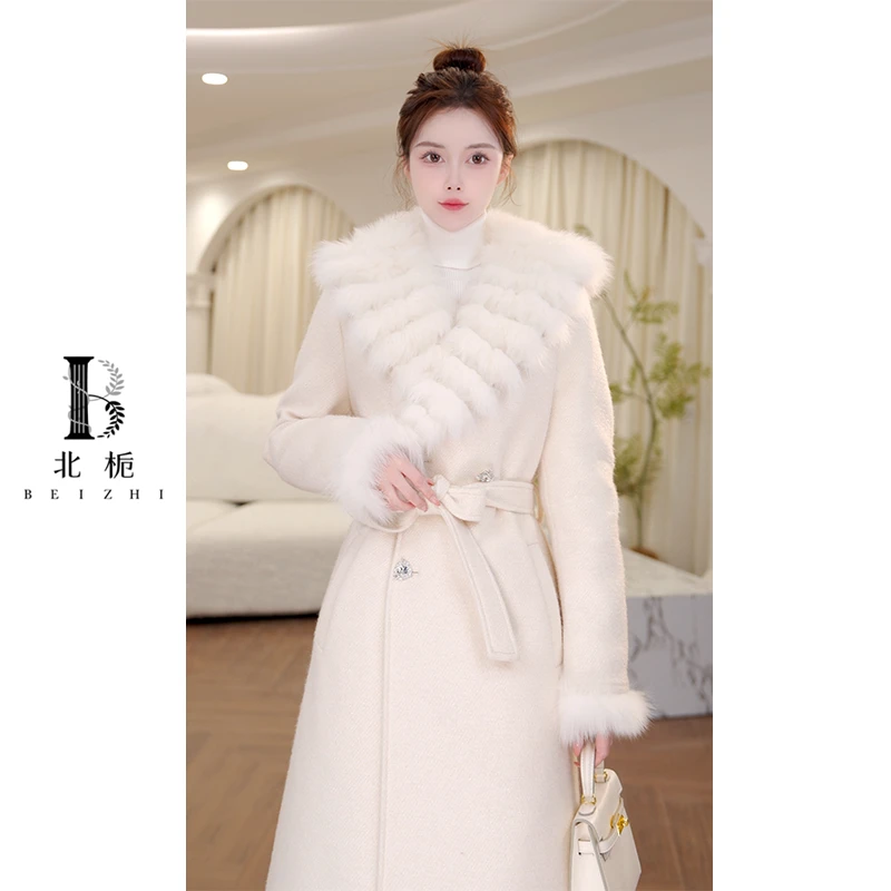 【北栀】波浪纹狐狸毛大翻领羽绒大衣 813506