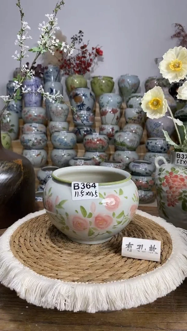 景德镇瓷韵手绘陶瓷花盆 B364 完美主义者慎拍