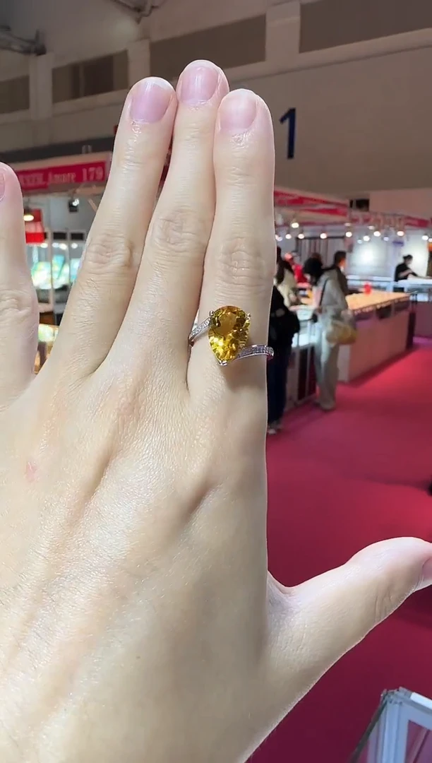 银S925镶嵌戒指黄晶11*15mm