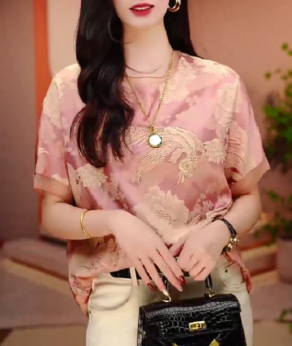 夏季新款透气时百搭圆领洋气印花上衣