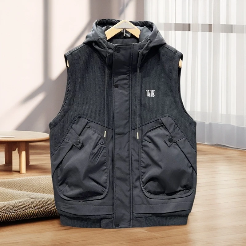 男士马甲春秋款男士马甲新款网红爆款连帽休闲高档帅气拼接潮流