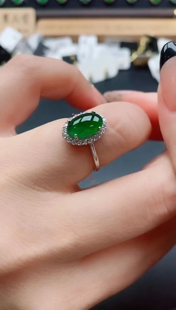 银S925镶嵌戒指翡翠1