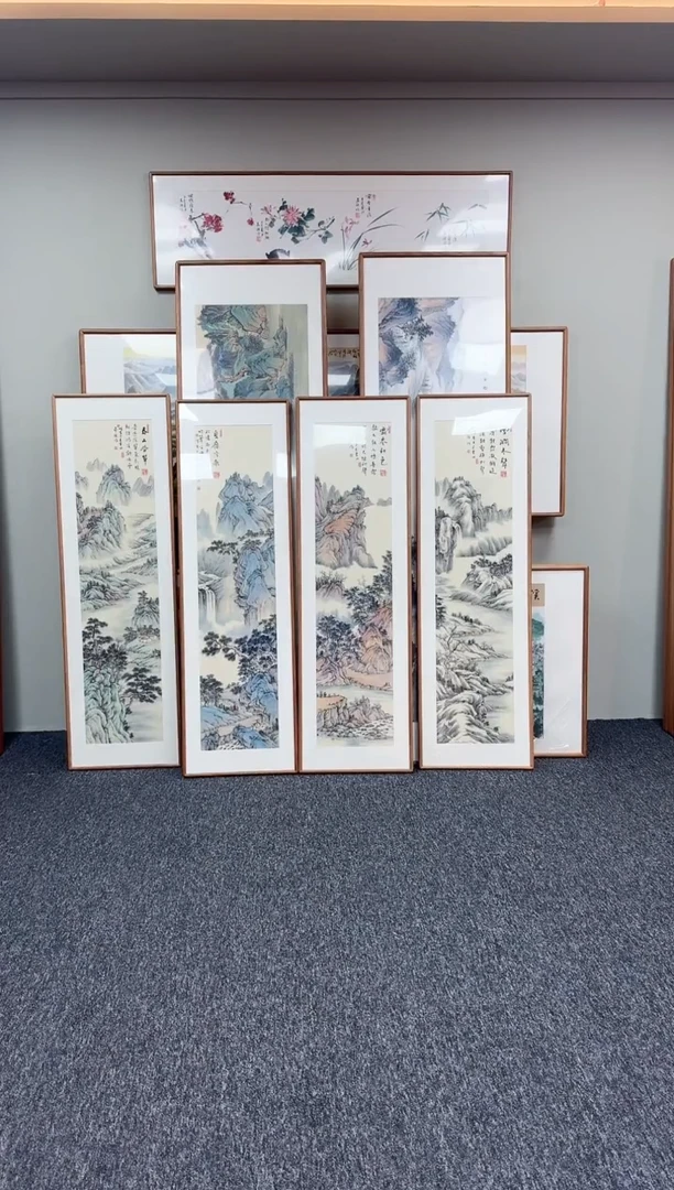 国画春夏秋冬四连屏155*45手写手绘作品