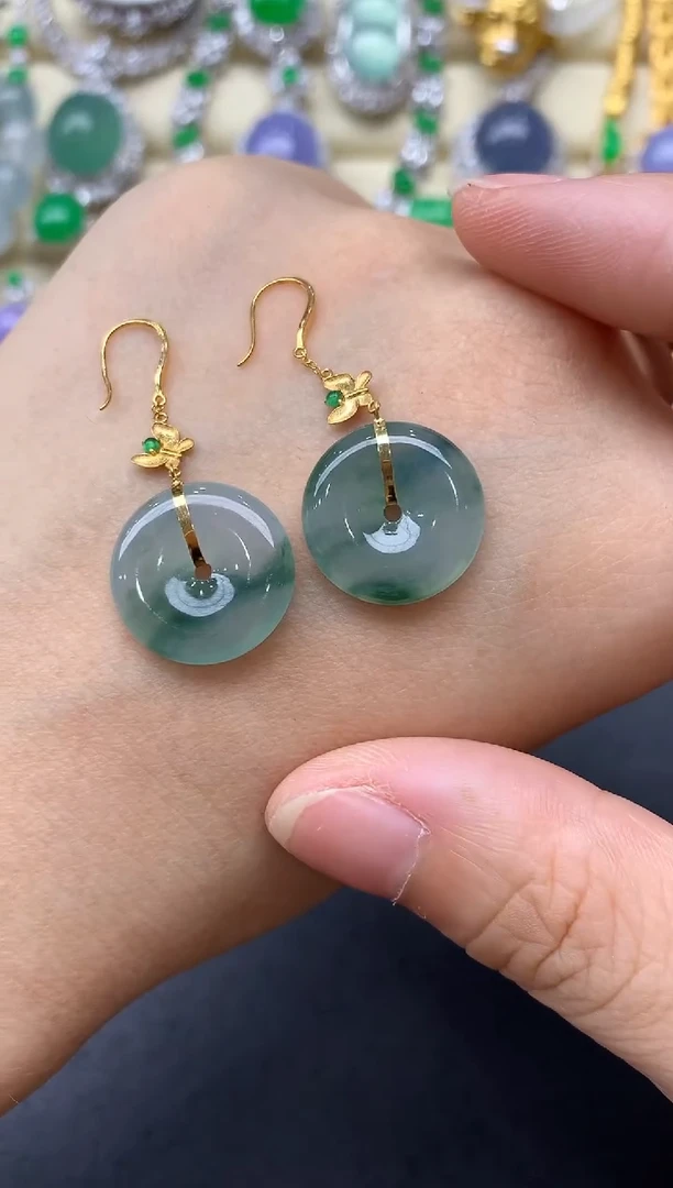 翡翠18K金镶嵌耳饰206中国好珍宝