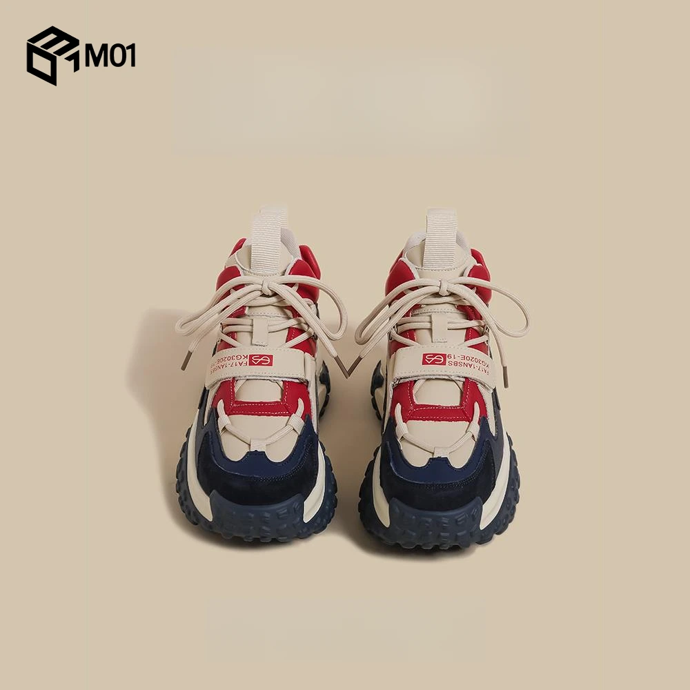 M01复古老爹鞋女2025秋冬季小个子拼色小码加绒小众高帮运动鞋潮