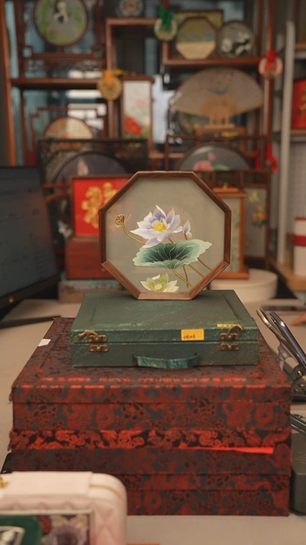 扇子摆件摆台双面绣花