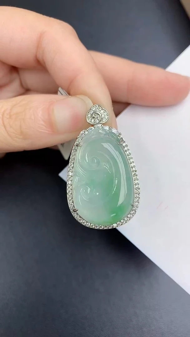 颈饰银S925镶嵌翡翠天然缅甸A货百元以上9元证书费自理
