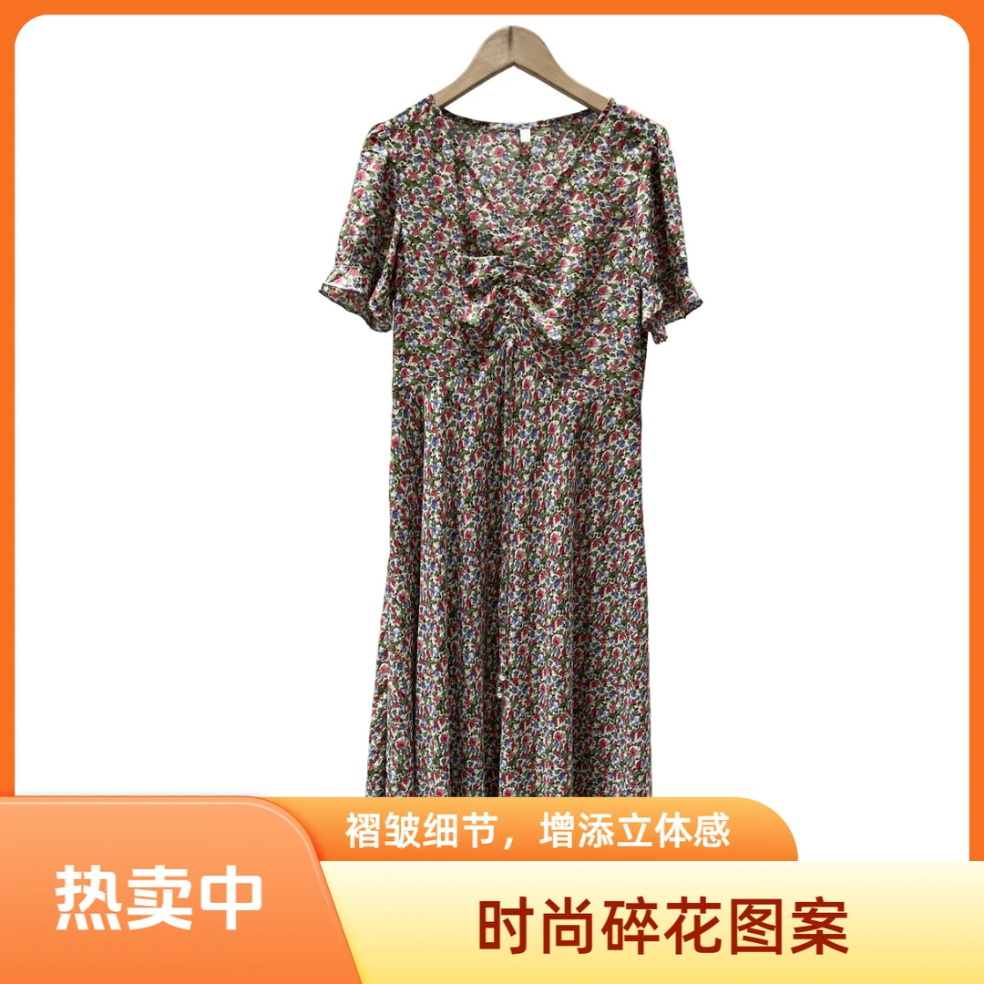 S265 XBT 2025淑女风收腰碎花短袖连衣裙XBTE22BL636款