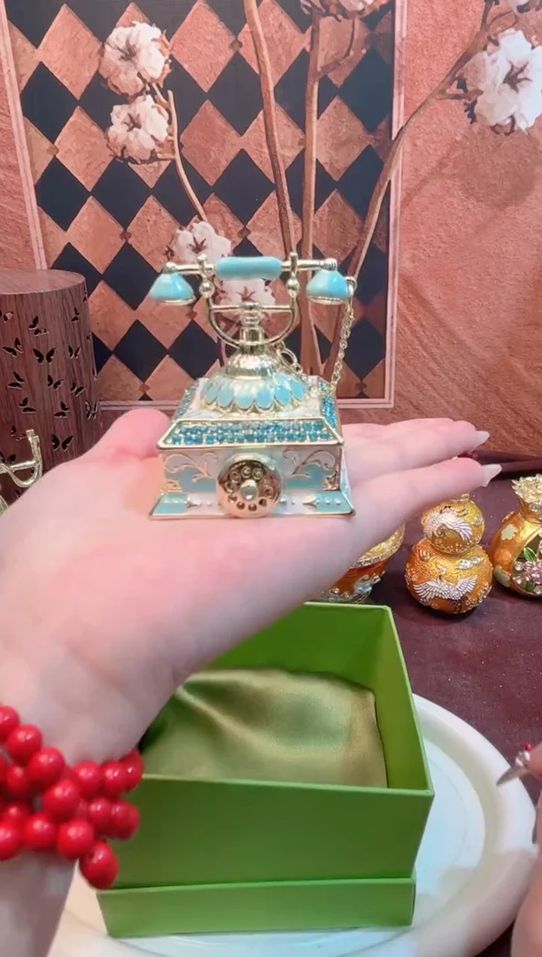 锌合金珐琅首饰盒默认微瑕拆盒不退～蓝色电话