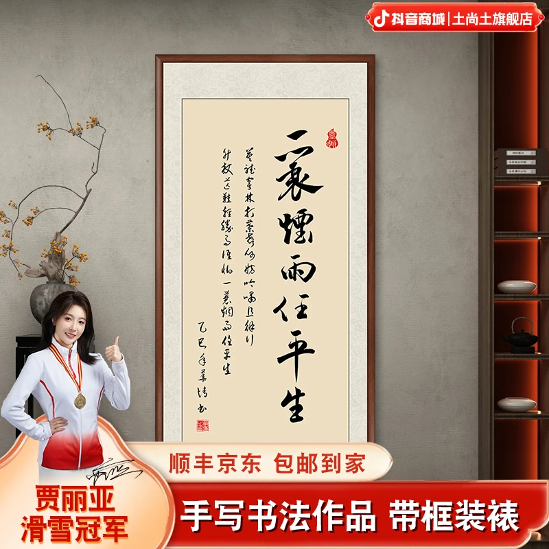 一蓑烟雨任平生玄关字画手写书法作品办公室客厅茶室成品带框挂画