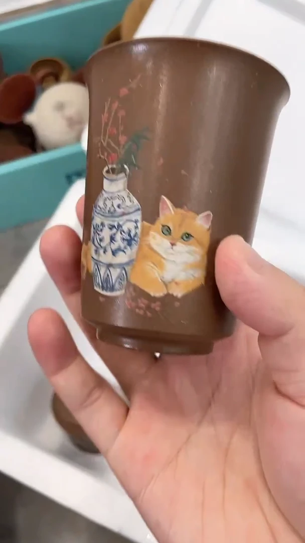 茶壶紫砂落**飞橘猫杯杯