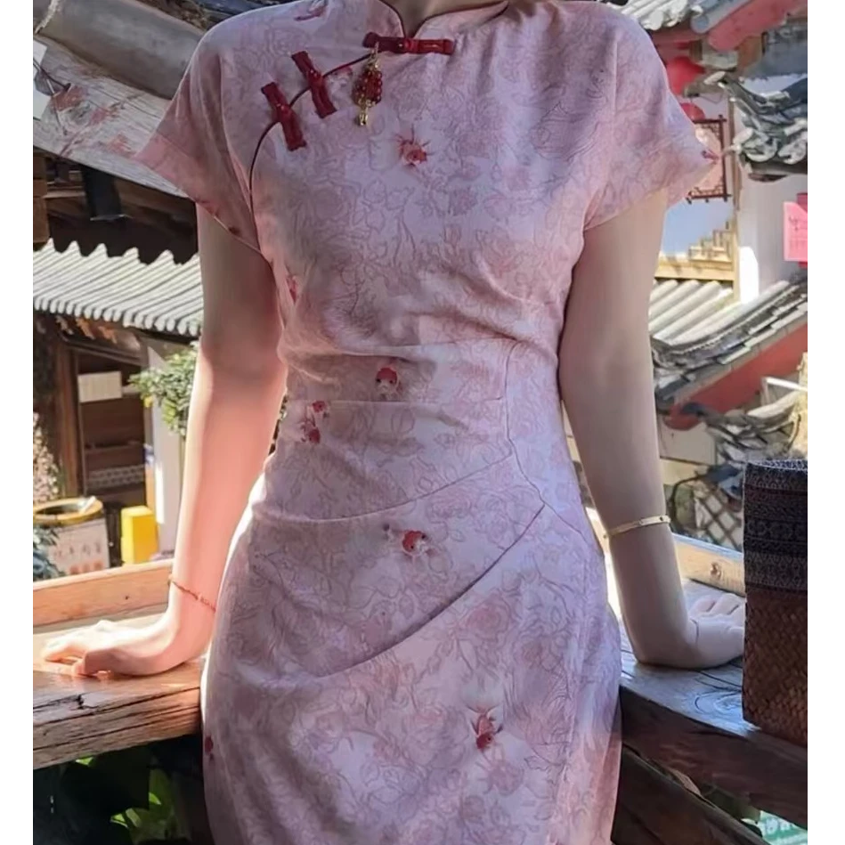 【圆圆】《江南絮》-春季新款显瘦捏褶绑带收腰气质旗袍2560