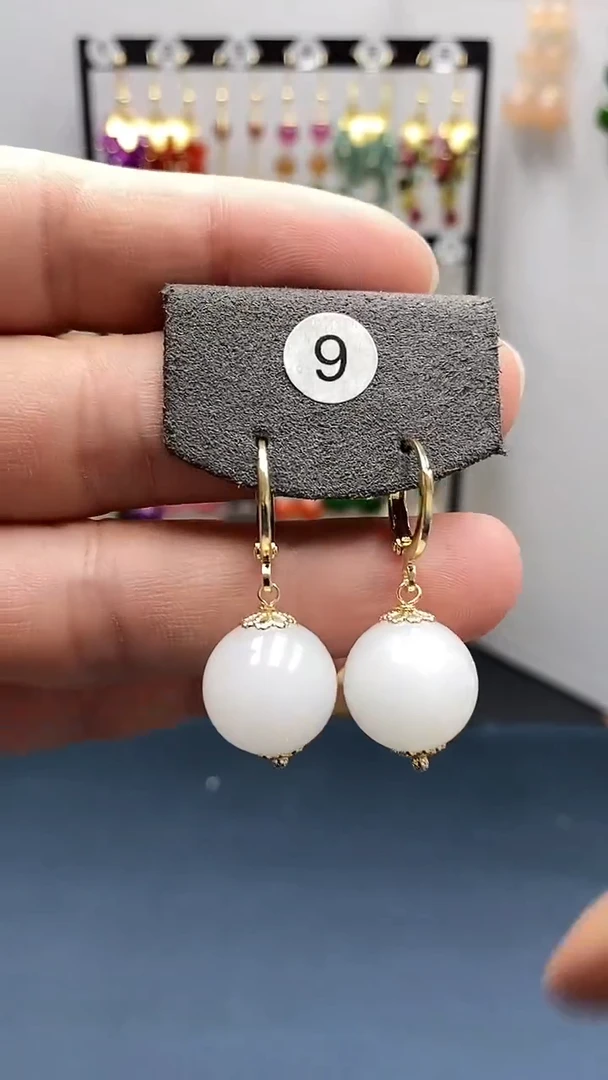 【闪购商品】和田玉耳饰银S925镀金镶嵌尺寸14mm耳扣55