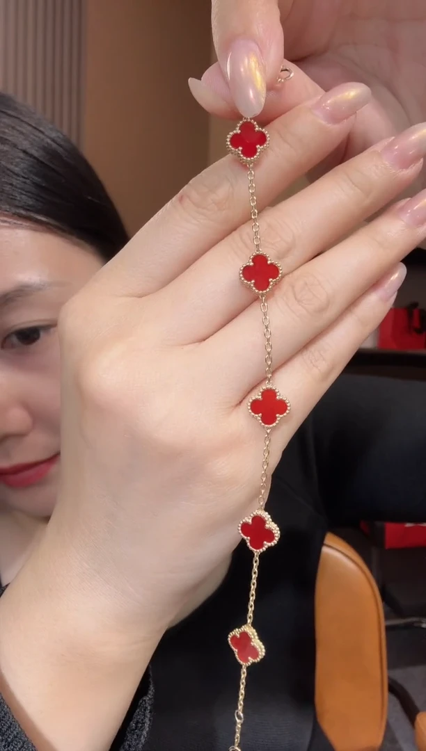 【闪购商品】玛瑙/玉髓手链18K金镶嵌红色k黄，小号五花手链GHJ  