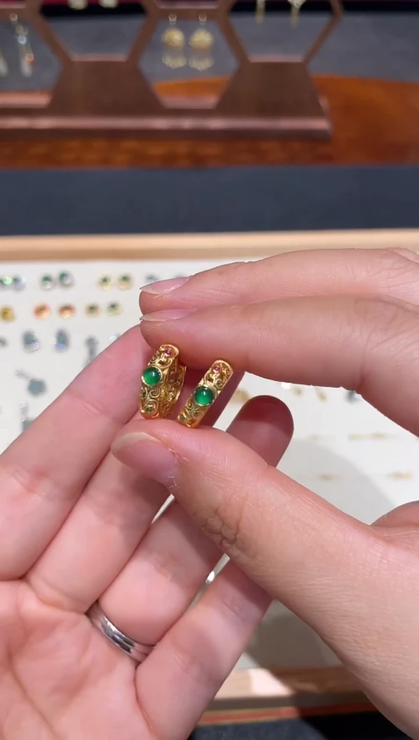 翡翠银S925镀金镶嵌颈饰耳饰