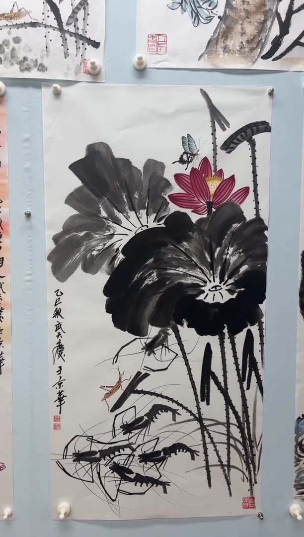 国画武天庆老师墨叶红荷图