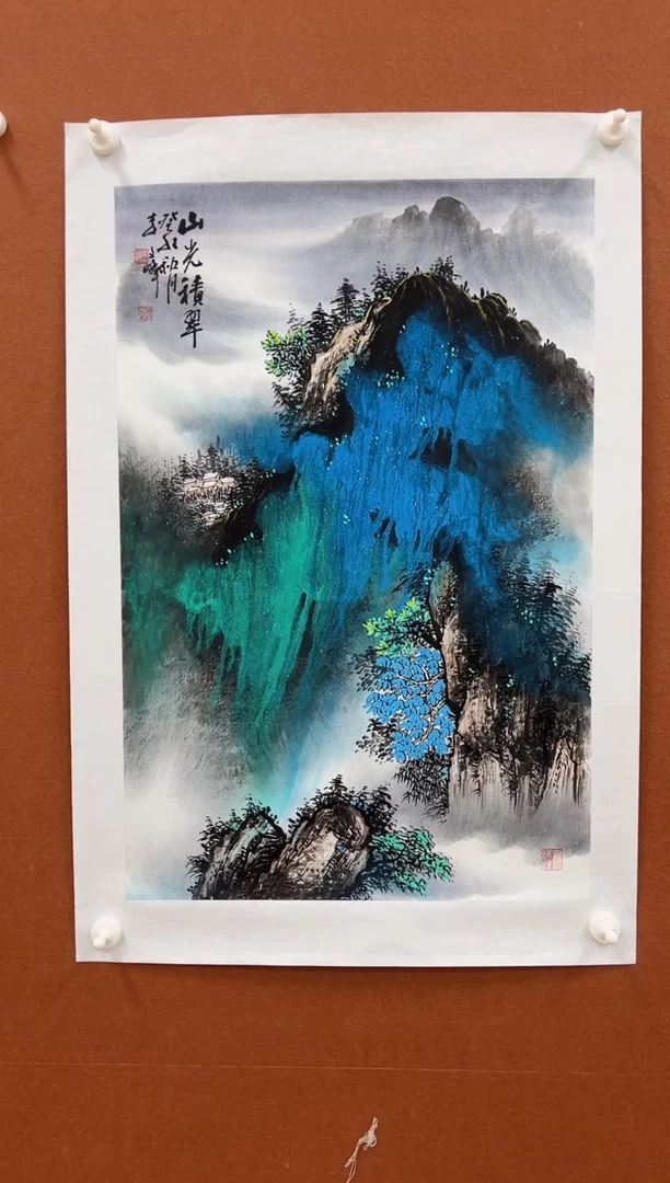 国画国画李文峰四尺三开泼彩山水