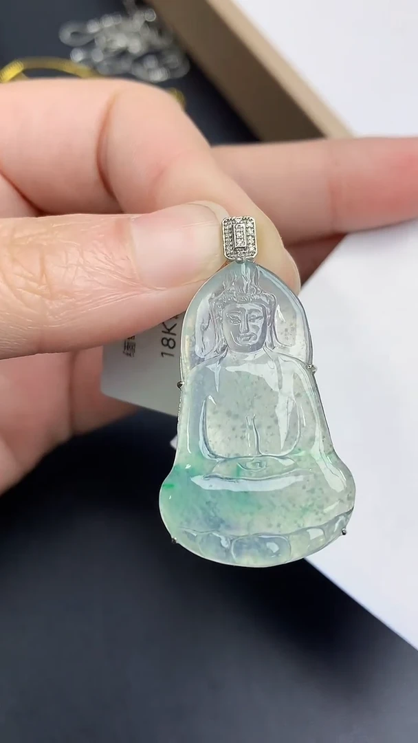 颈饰18K金镶嵌翡翠天然缅甸A货百元以上9元证书费自理