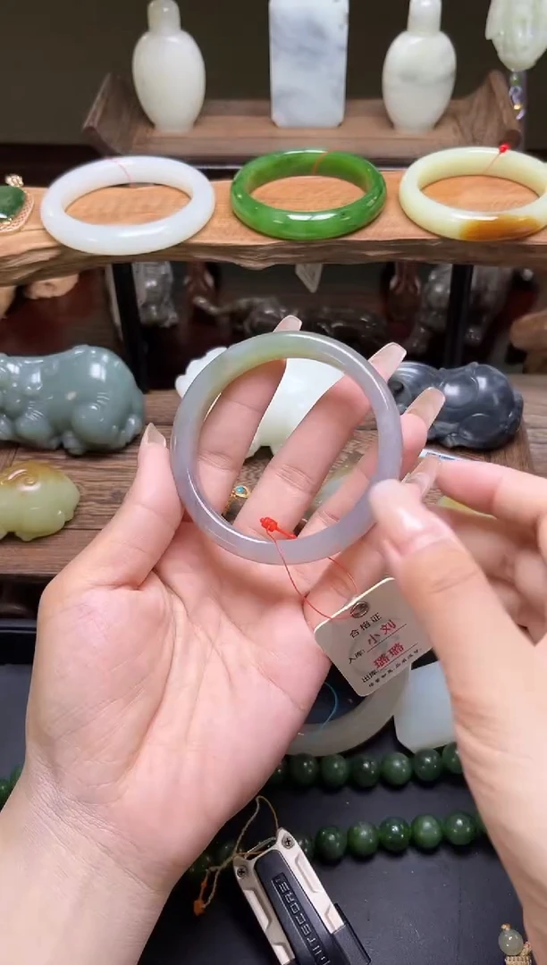 和田玉手镯未镶嵌青海烟紫带翠青 57+圈 9003094