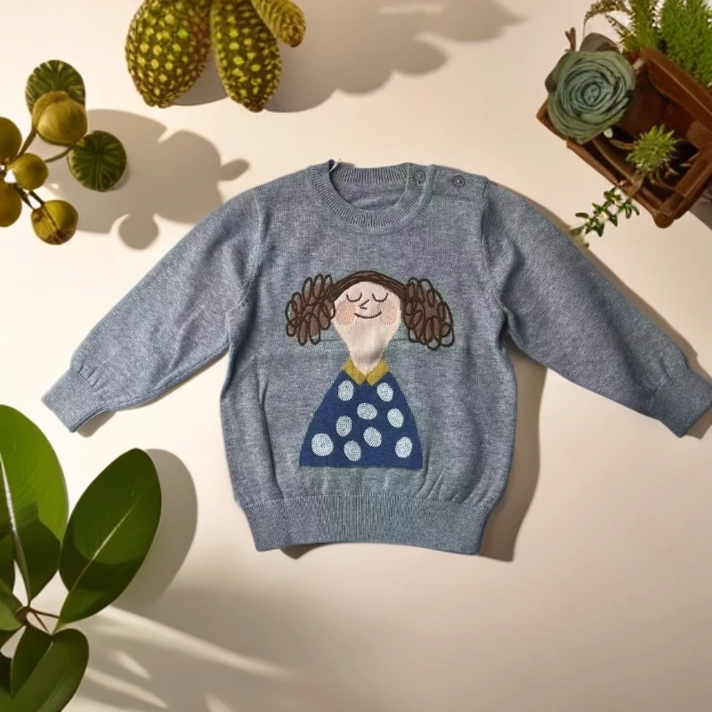 哎麻麻9032311女宝全棉A类针织毛衣宝宝衣服日韩森系棉麻风童装