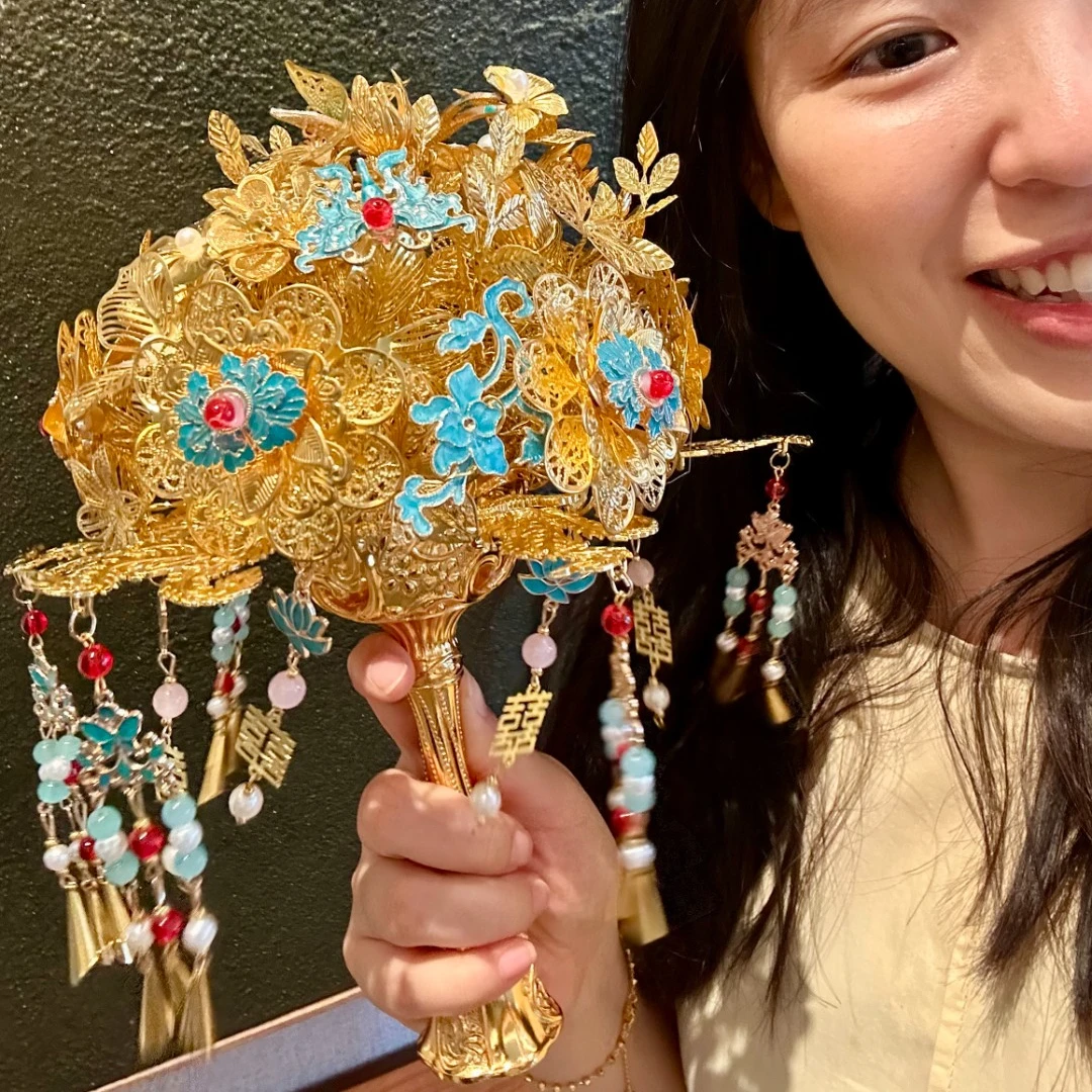 金色手捧花新娘手工diy材料包花束成品秀禾高级中式闺蜜结婚礼物