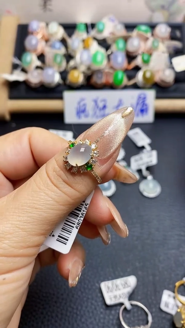 翡翠戒指银S925镶嵌9939