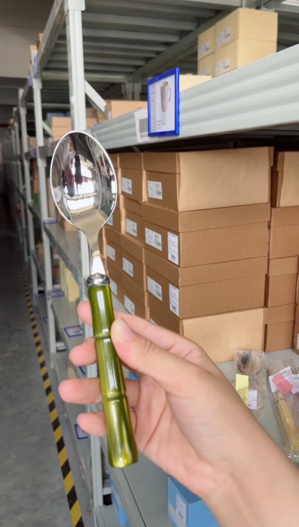 瓷片竹节餐勺（橄榄绿）