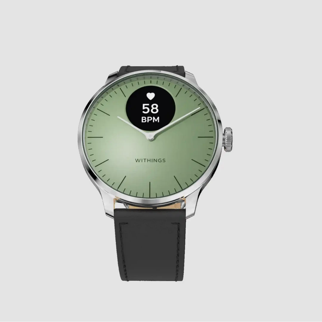 Withings ScanWatch Light 薄荷绿黑色皮表带年轻女士的轻奢首选