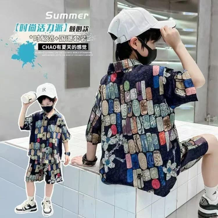 儿童韩版T袖套装2025新款休闲短袖T恤夏季上衣裤子衬衫两件套韩版