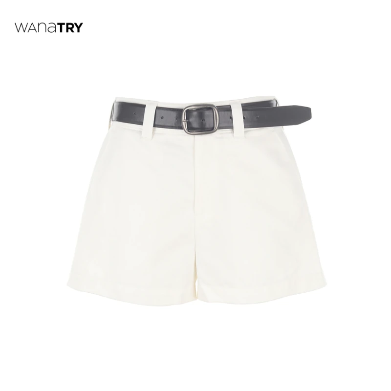 【自播专享】wana try 白色高腰显腿长短裤（自带腰带）