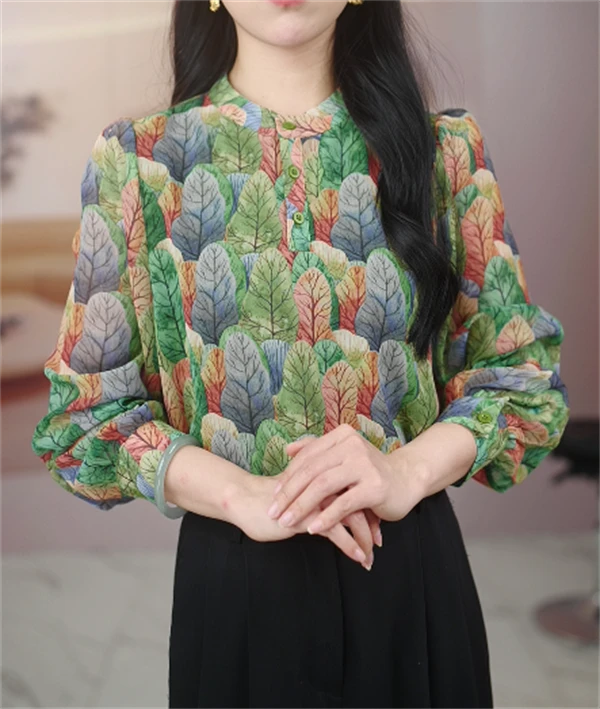 苍松翠柏时尚圆领衬衫女装长袖春季2025新款小衫洋气减龄上衣