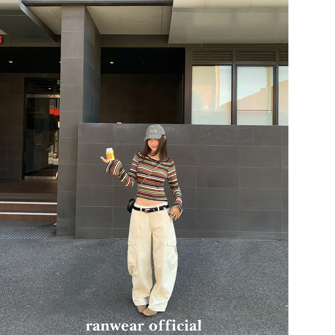 Ranwear 【久等的拉夫裤】悉尼街区 美式复古风百搭阔腿工装裤女