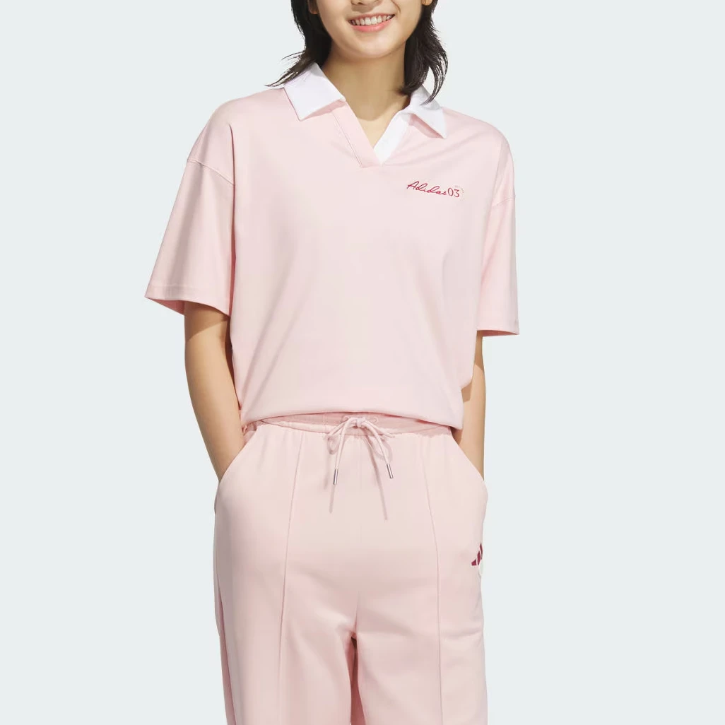 adidas/阿迪达斯淡粉色凉感纯棉运动休闲短袖翻领POLO衫JZ1584