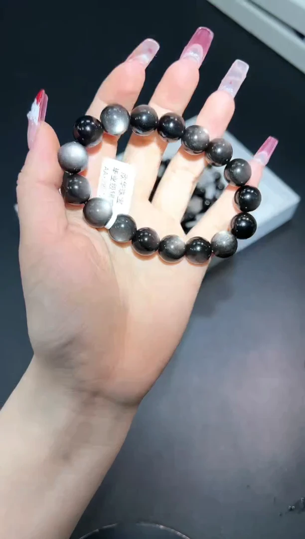 【闪购商品】黑曜岩手串未镶嵌15j多样性发其一/1条12mm默认微瑕