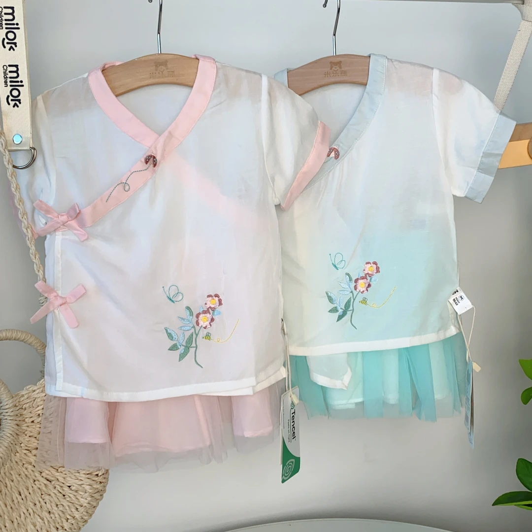 5714米乐熊 女宝古风分体裙子套装儿童装夏季舒适薄款