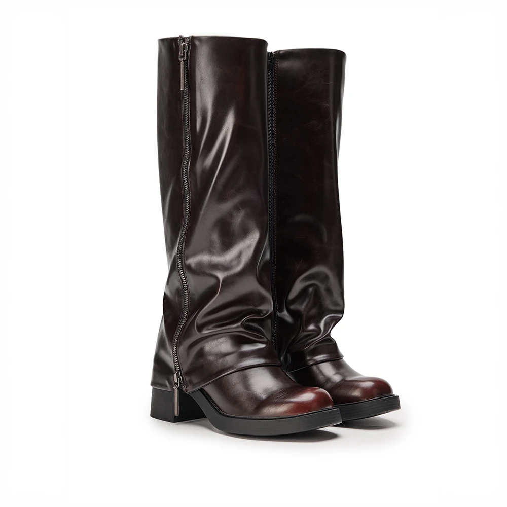 CHELTS&KALTH2025秋冬新款女靴90580191拉链长筒裤管靴粗高跟长靴