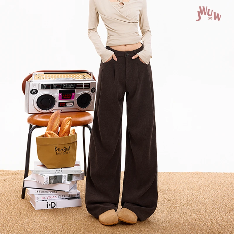 JWUW秋冬新款复古垂感拖地直筒裤灯芯绒低腰显瘦百搭休闲裤