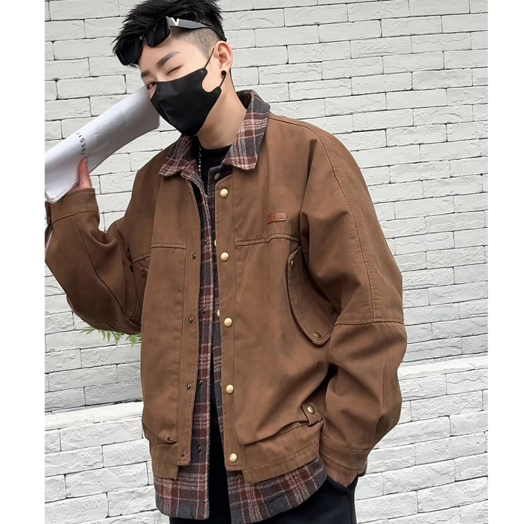 2025新款假两件拼接加厚外套时尚破百搭痞帅宽松青年潮牌上衣外套