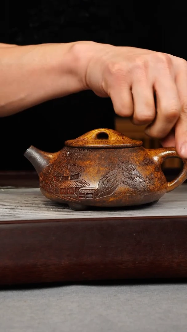 【闪购商品】紫砂茶壶龙骨金砂 景舟石瓢 刻绘