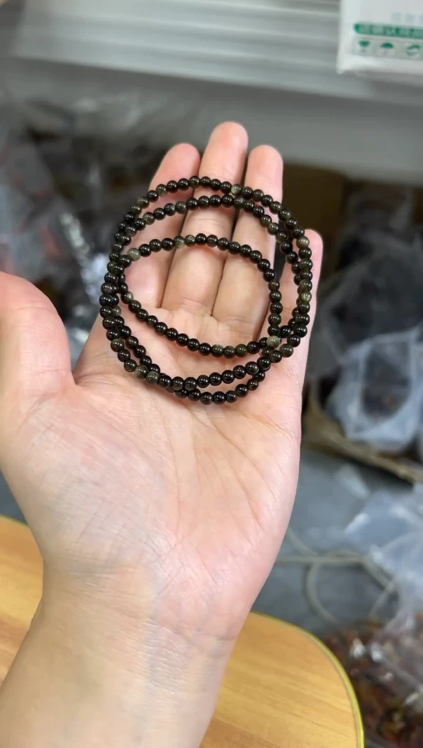 黑曜岩未镶嵌手链玉化金曜石圆珠多圈手链4M