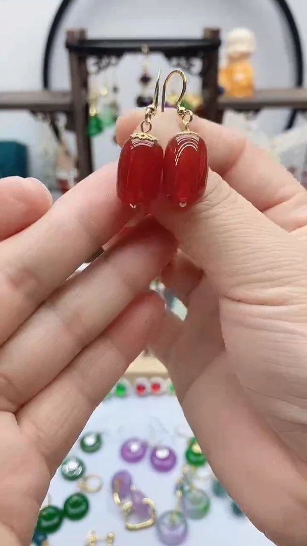 14K金镶嵌南红玛瑙耳饰64